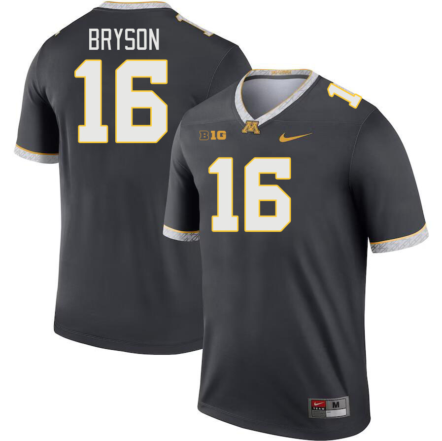 Men #16 Coleman Bryson Minnesota Golden Gophers College Football Jerseys Stitched-Charcoal